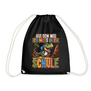 Kids Dino School Enrollment Schoolchild 2023 School Cone - Drawstring Bag - black - Front