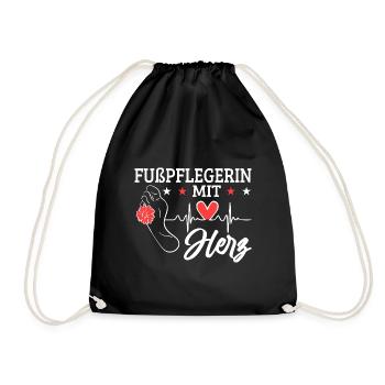 Fußpflegerin mit Herz Herzschlag Pediküre - Turnbeutel - Schwarz - Vorne