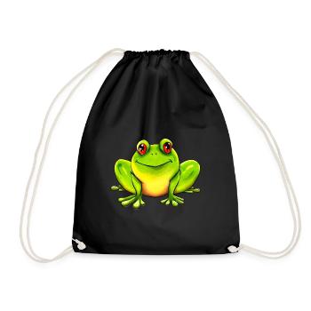 Grenouille drôle vert yeux rouges mignons - Sac de sport léger - noir - Devant