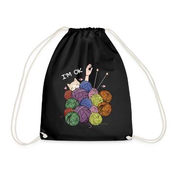 I'm Ok Crochet & Knitting Funny crochet knitting - Drawstring Bag - black - Front