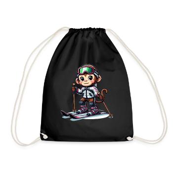 Singe skieur mignon - Sac de sport léger - noir - Devant