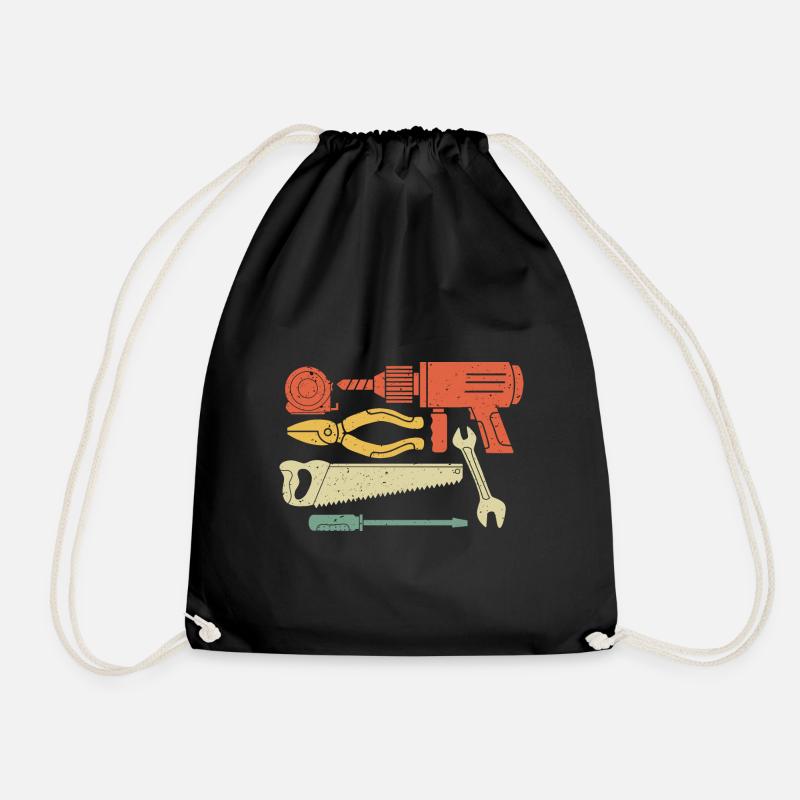Construction site tool hammer handyman vintage - Drawstring Bag - black