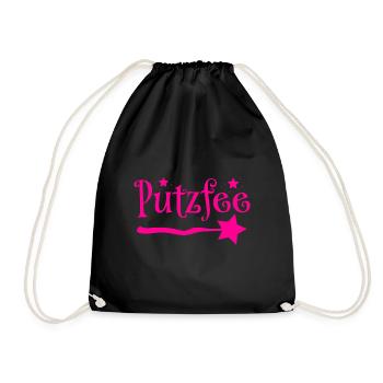Putzfee Lustiger Spruch Putzfrau Haushalt Geschenk - Turnbeutel - Schwarz - Vorne