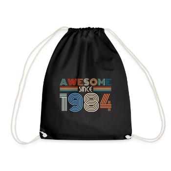 Vintage 1984 84 Birthday Retro Vintage Gift - Drawstring Bag - black - Front