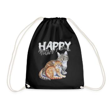 Mother's Day mom and baby cats - Drawstring Bag - black - Front