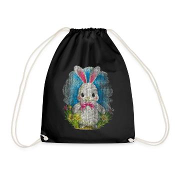 Weisser Hase Ostern - Turnbeutel - Schwarz - Vorne