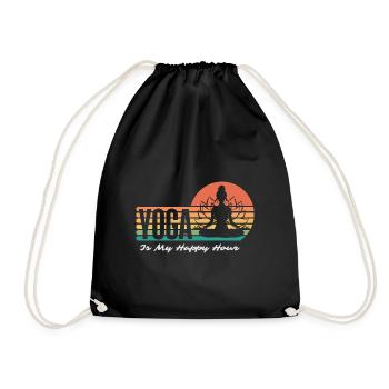 Retro Yoga Funny Saying Yoga Is My Happy Hour - Drawstring Bag - black - Front