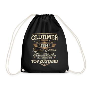 Oldtimer Baujahr Jahrgang 1984 Geburtstag Geschenk - Turnbeutel - Schwarz - Vorne