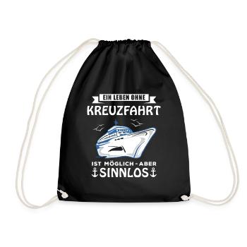 Kreuzfahrt Sprüche Kreuzfahrtschiff Anker Geschenk - Turnbeutel - Schwarz - Vorne