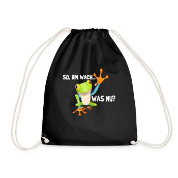 Frosch Froschmotiv Frösche Amphibien Geschenkidee - Turnbeutel - Schwarz - Vorne