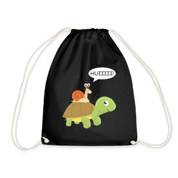 Huiiiii - Snail rides on turtle - Drawstring Bag - black - Front