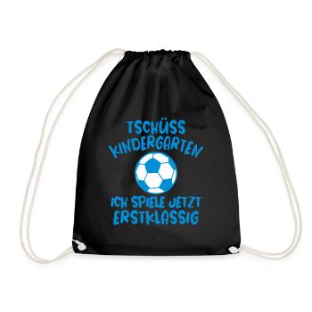 Einschulung Erste Klasse Fußball Spruch Junge Ball - Turnbeutel - Schwarz - Vorne
