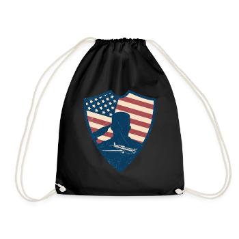 USA Plane - Turnbeutel - Schwarz - Vorne