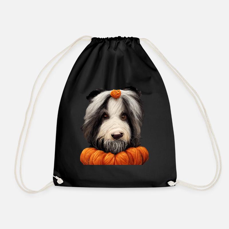 Halloween Bearded Collie - Drawstring Bag - black