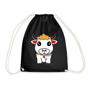 cow cute animal farm funny cows animals new 9 - Drawstring Bag - black - Front