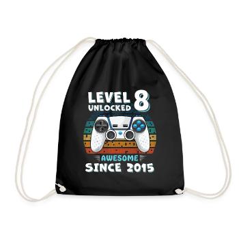 Eight 8yr BDay Son Boy Funny Gamer 8th Birthday - Drawstring Bag - black - Front
