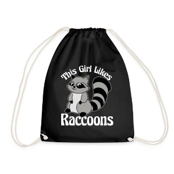 Girl Likes Raccoons Funny Quote Wildlife Nature - Drawstring Bag - black - Front