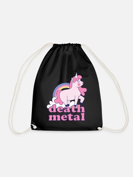 Lustig Death Metal Einhorn Regenbogen Metalhead - Turnbeutel - Schwarz