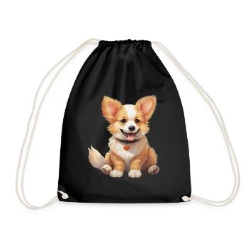 Chibi-Hund - Turnbeutel - Schwarz - Vorne