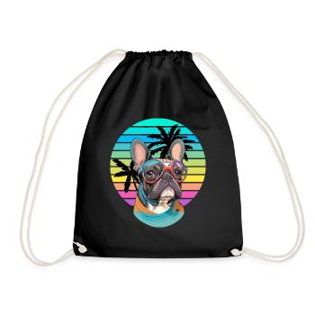 Französische Bulldogge Retro-Vibes - Turnbeutel - Schwarz - Vorne
