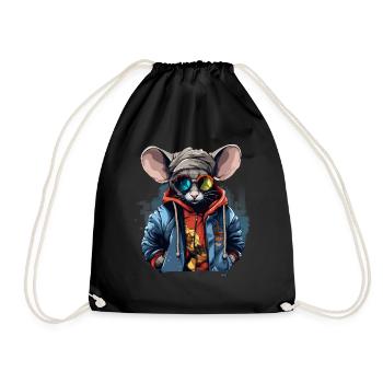 Urban Rodent: Streetwise Mouse Vibes - Drawstring Bag - black - Front
