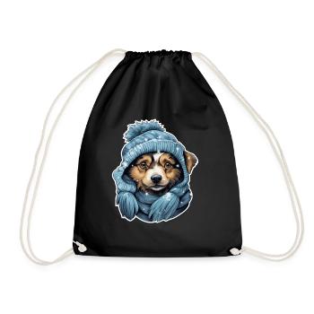 Winter dog with hat and scarf - Drawstring Bag - black - Front