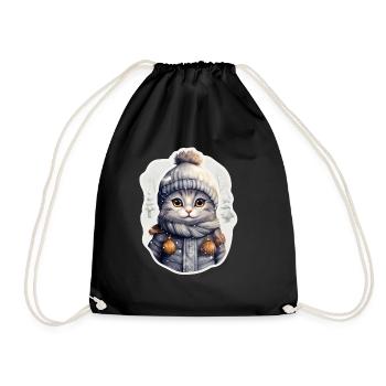 Chat avec chapeau, écharpe et veste dans la neige - Sac de sport léger - noir - Devant