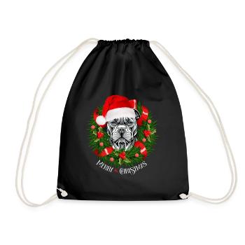 Funny Pitbull Christmas Reindeer Santa- Tree Light - Drawstring Bag - black - Front