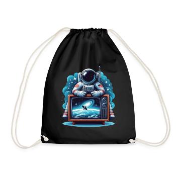 Astronaute devant la télévision cadeau de l’espace extra-atmosphérique - Sac de sport léger - noir - Devant