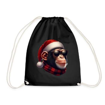 Christmas chimpanzee with Santa hat - Drawstring Bag - black - Front