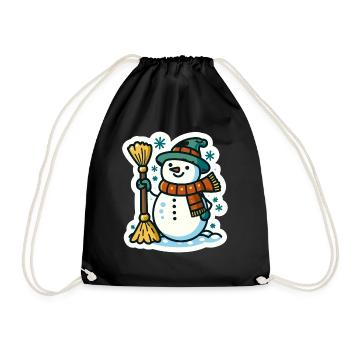 Schneemann mit Besen Ein charmantes Wintersaison-Design - Turnbeutel - Schwarz - Vorne