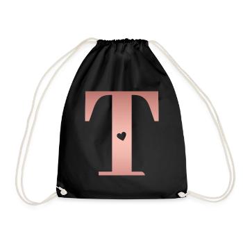 letter T rose gold - Drawstring Bag - black - Front