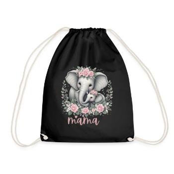 Mama Heart Floral Wreath Elephant Baby Shower - Turnbeutel - Schwarz - Vorne
