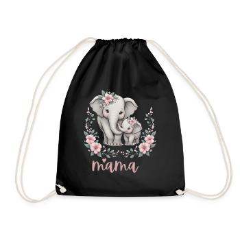 Mama Heart Floral Wreath Elephant Baby Shower - Turnbeutel - Schwarz - Vorne