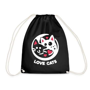 Minimalist Feline Love: Two Loving Cats - Drawstring Bag - black - Front
