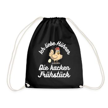 Ich liebe Hühner die kacken Frühstück | Ei - Turnbeutel - Schwarz - Vorne