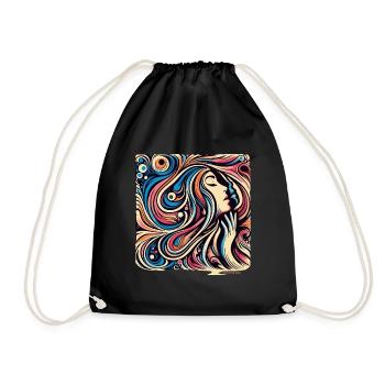 Abstract Woman – Flood of Colors and Flowing Lines - Drawstring Bag - black - Front