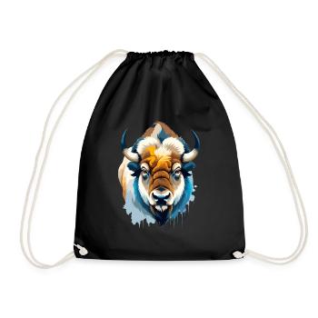 Bison Vector Art with Vibrant Colour Illustration - Drawstring Bag - black - Front