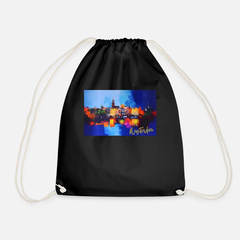 Amsterdam Gemälde Geschenk - Turnbeutel - Schwarz