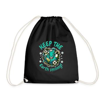 "Keep the Earth Smiling" - Positive Vibes Shirt - Turnbeutel - Schwarz - Vorne