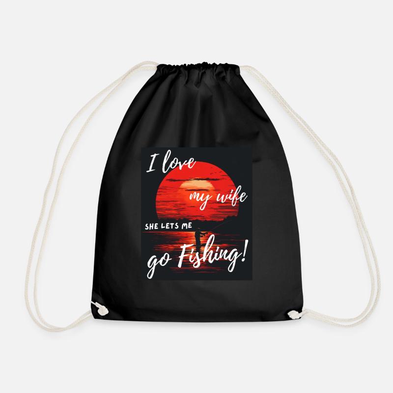 Cast, Hook, Repeat - Outdoor, Fun, Catch - Drawstring Bag - black