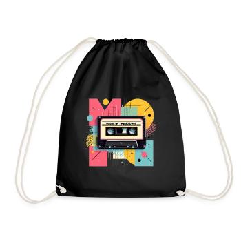 Retro 80er 90er Jahre Kassette Geschenk - Turnbeutel - Schwarz - Vorne
