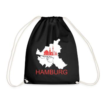 Hamburg Skyline Map - Weiß-Rot - Turnbeutel - Schwarz - Vorne