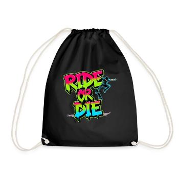 Ride or Die – Colorful Skateboard Street Art Design - Drawstring Bag - black - Front