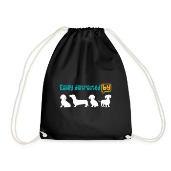 Enthusiastic about the dachshund, easily distracted by the dachshund. - Drawstring Bag - black - Front
