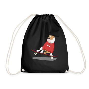 french bulldog skateboard dog puppy - Drawstring Bag - black - Front