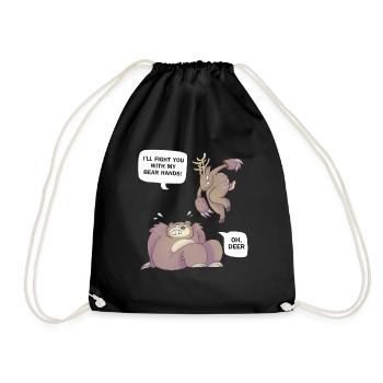 I'll Fight You With My Bear Hands, Oh Deer, Funny - Drawstring Bag - black - Front