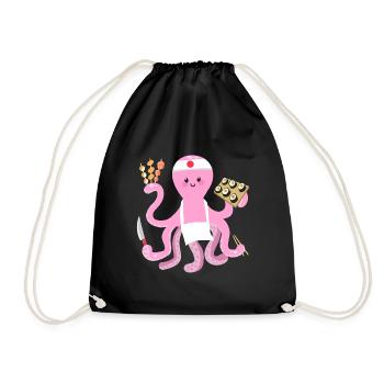 Octopus Sushi Chef, Octopus Shirt, Cute Octopus - Drawstring Bag - black - Front