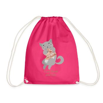 I Love Bacon And Cats Kitty Lover Gift - Drawstring Bag - fuchsia - Front
