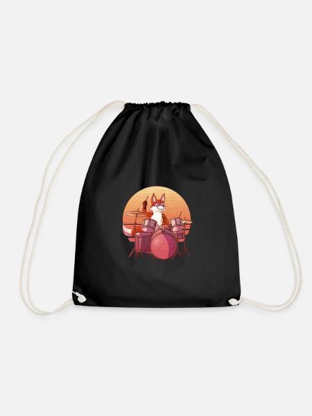 Fox spielt Schlagzeug, Fox Lover Drummer Gift, - Turnbeutel - Schwarz